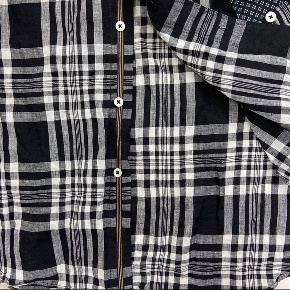 Bugatchi Uomo Blk & white plaid linen button down - Picture 4 of 7